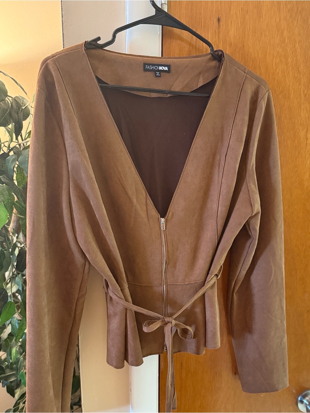 Beautiful Faux Brown Suede Zip Front Top!